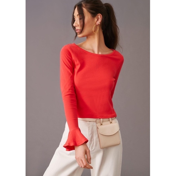 𝅺Anthropologie Maeve Flouncy Top New NWT Red orange color blouse long sleeve - Picture 2 of 6